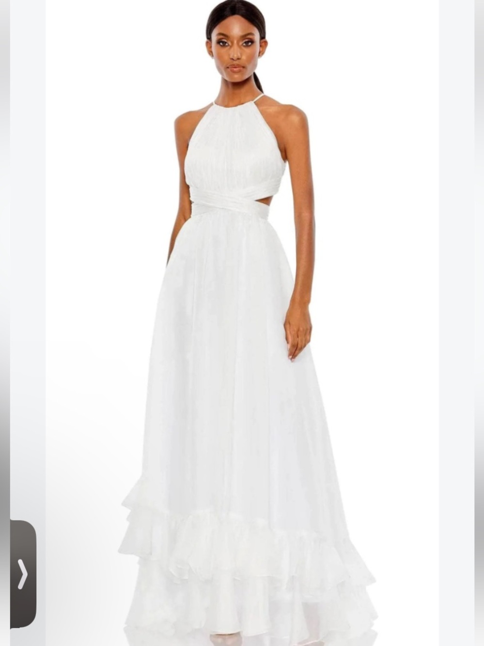 Mac Duggal 49530 - Chiffon Organza Halter Neck Side Cut-Out Long Dress in White